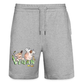 Vegan - Stanley/Stella Trainer Unisex Organic Jogging Shorts - heather grey - Front - Nik (191cm) & Marisol (170cm)