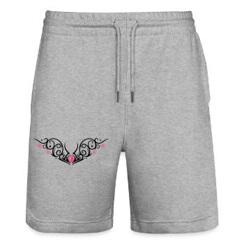 Kirschblüten Tribal, cherry blossom Tattoo - Stanley/Stella Unisex Bio Joggingshorts Trainer  - Grau meliert - Vorne - Nik (191cm) & Marisol (170cm)