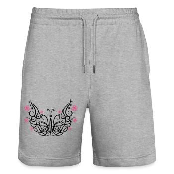 Butterfly with cherry blossoms - Stanley/Stella Trainer Unisex Organic Jogging Shorts - heather grey - Front - Nik (191cm) & Marisol (170cm)