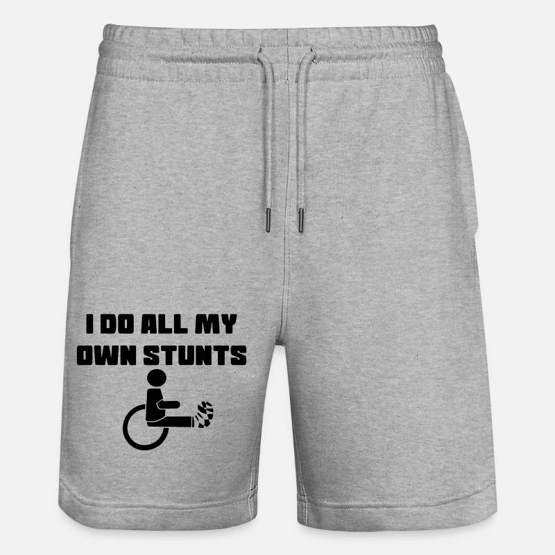 Rollstuhlfahrer mit Bein in Gips # - Stanley/Stella Unisex Bio Joggingshorts Trainer  - Grau meliert