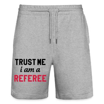 Referee - Schiedsrichter Arbitre - Sport - Match - Short de jogging bio TRAINER Stanley/Stella unisexe - gris chiné - Devant - Nik (191cm) & Marisol (170cm)