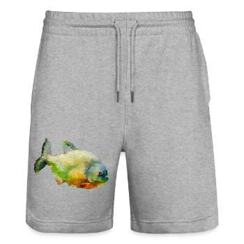 piranha - Stanley/Stella Trainer Unisex Organic Jogging Shorts - heather grey - Front - Nik (191cm) & Marisol (170cm)