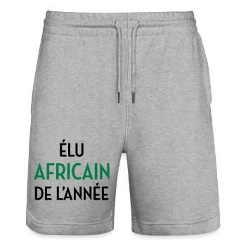 Africa / Africain / Afrique / Africain - Short de jogging bio TRAINER Stanley/Stella unisexe - gris chiné - Devant - Nik (191cm) & Marisol (170cm)