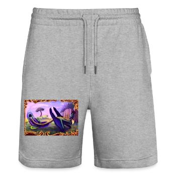 Dinosaur - Stanley/Stella Trainer Unisex Organic Jogging Shorts - heather grey - Front - Nik (191cm) & Marisol (170cm)