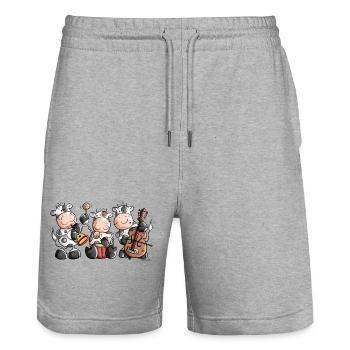 Die musikalische Kuhband - Stanley/Stella Unisex Bio Joggingshorts Trainer  - Grau meliert - Vorne - Nik (191cm) & Marisol (170cm)