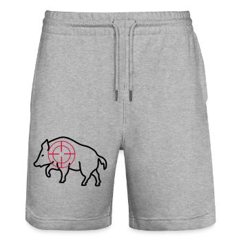 wild boar - Stanley/Stella Trainer Unisex Organic Jogging Shorts - heather grey - Front - Nik (191cm) & Marisol (170cm)