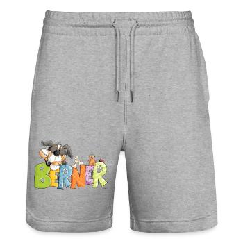 Berner Sennenhund hängt ab - Stanley/Stella Unisex Bio Joggingshorts Trainer  - Grau meliert - Vorne - Nik (191cm) & Marisol (170cm)