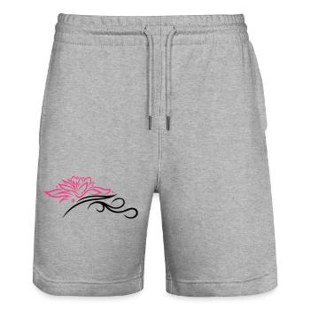 Lotus mit Tribal, Wellness, Yoga - Stanley/Stella Unisex Bio Joggingshorts Trainer  - Grau meliert - Vorne - Nik (191cm) & Marisol (170cm)