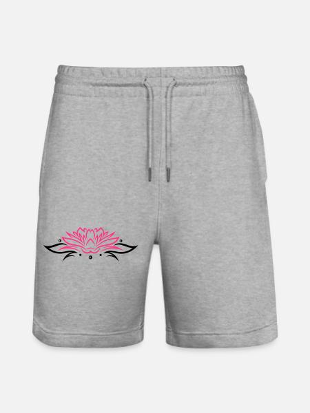 Lotus, Lotusblüte mit Blättern - Stanley/Stella Unisex Bio Joggingshorts Trainer - Grau meliert