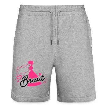 braut hochzeit - Stanley/Stella Unisex Bio Joggingshorts Trainer  - Grau meliert - Vorne - Nik (191cm) & Marisol (170cm)