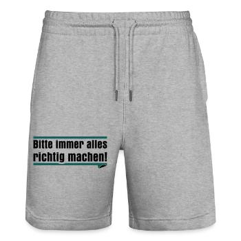 Bitte immer alles richtig machen - Stanley/Stella Unisex Bio Joggingshorts Trainer  - Grau meliert - Vorne - Nik (191cm) & Marisol (170cm)