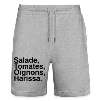 Salade Tomate Oignons Harissa - Short de jogging bio TRAINER Stanley/Stella unisexe - gris chiné - Devant - Nik (191cm) & Marisol (170cm)