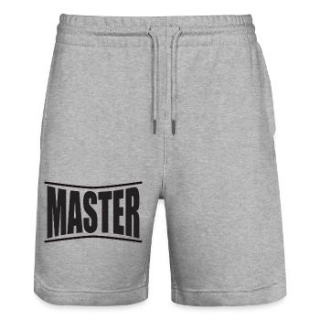 master slave bdsm bondage dominates mistress fetish - Stanley/Stella Trainer Unisex Organic Jogging Shorts - heather grey - Front - Nik (191cm) & Marisol (170cm)