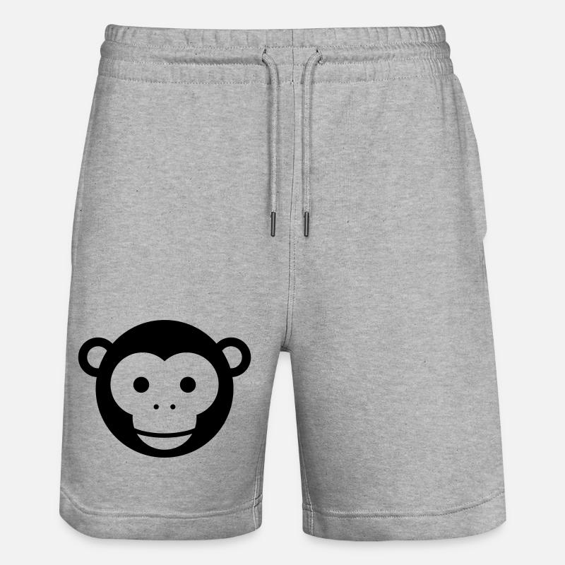 Tête de singe - Dessin animé mignon au visage de singe - Short de jogging bio TRAINER Stanley/Stella unisexe - gris chiné