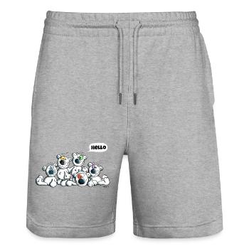Hello Teddys - Polar Bear - Bears - Comic - Stanley/Stella Trainer Unisex Organic Jogging Shorts - heather grey - Front - Nik (191cm) & Marisol (170cm)