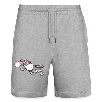 Horse gives full throttle - Horses - Gallop - Pony - Stanley/Stella Trainer Unisex Organic Jogging Shorts - heather grey - Front - Nik (191cm) & Marisol (170cm)