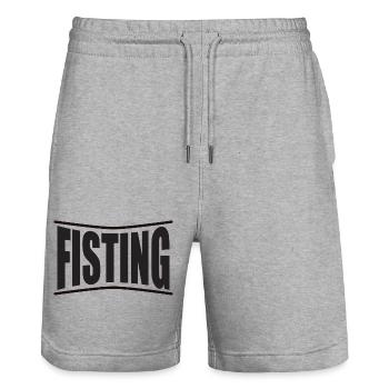 texte de conception de t-shirt fist fister to fist - Short de jogging bio TRAINER Stanley/Stella unisexe - gris chiné - Devant - Nik (191cm) & Marisol (170cm)