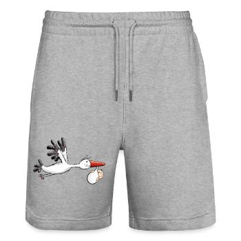 Lustiger Storch bringt Baby - Comic - Geburt - Stanley/Stella Unisex Bio Joggingshorts Trainer  - Grau meliert - Vorne - Nik (191cm) & Marisol (170cm)