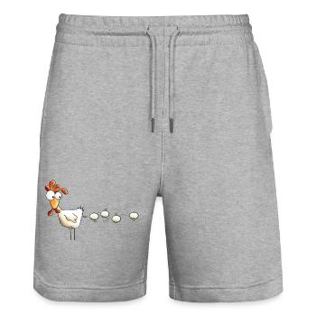 Achtung Hühner Geschoss - Huhn - Hahn - Gockel - Stanley/Stella Unisex Bio Joggingshorts Trainer  - Grau meliert - Vorne - Nik (191cm) & Marisol (170cm)