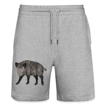 boar - Stanley/Stella Trainer Unisex Organic Jogging Shorts - heather grey - Front - Nik (191cm) & Marisol (170cm)