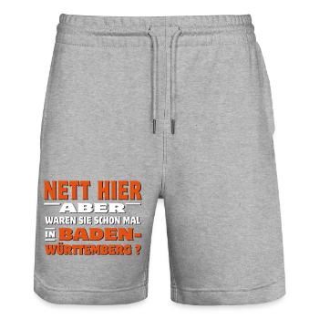 Nett hier - Aber waren Sie schon mal in Baden - Stanley/Stella Unisex Bio Joggingshorts Trainer  - Grau meliert - Vorne - Nik (191cm) & Marisol (170cm)