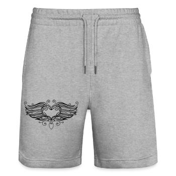 Coeur de tatouage en filigrane avec des ailes. - Short de jogging bio TRAINER Stanley/Stella unisexe - gris chiné - Devant - Nik (191cm) & Marisol (170cm)