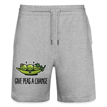 Give peas / peace a change hippies - Stanley/Stella Unisex Bio Joggingshorts Trainer  - Grau meliert - Vorne - Nik (191cm) & Marisol (170cm)