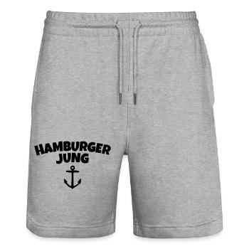 Hamburger Jung aus Hamburg - Stanley/Stella Unisex Bio Joggingshorts Trainer  - Grau meliert - Vorne - Nik (191cm) & Marisol (170cm)