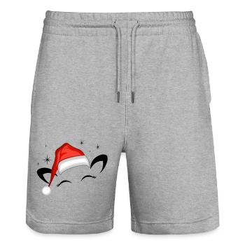 Cat Santa Hat Shining Stars - Stanley/Stella Trainer Unisex Organic Jogging Shorts - heather grey - Front - Nik (191cm) & Marisol (170cm)