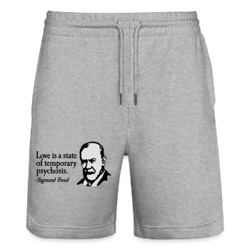 Love is just a temporary psychosis - Sigmund Freud - Stanley/Stella Trainer Unisex Organic Jogging Shorts - heather grey - Front - Nik (191cm) & Marisol (170cm)