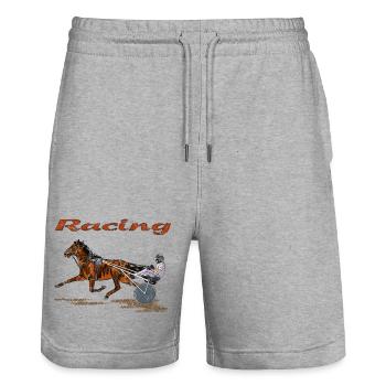 Rennpferd mit Jockey und Traber - Stanley/Stella Unisex Bio Joggingshorts Trainer  - Grau meliert - Vorne - Nik (191cm) & Marisol (170cm)