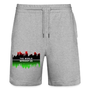 Planet Erde - Stanley/Stella Unisex Bio Joggingshorts Trainer  - Grau meliert - Vorne - Nik (191cm) & Marisol (170cm)