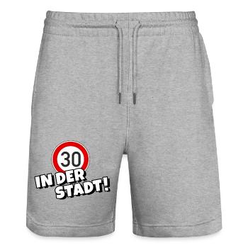Tempo 30 in der Stadt Tempolimit - Stanley/Stella Unisex Bio Joggingshorts Trainer  - Grau meliert - Vorne - Nik (191cm) & Marisol (170cm)