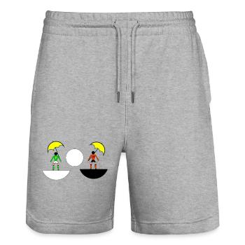 Neon-Regenschirm-Duell in geteilten Hälften - Stanley/Stella Unisex Bio Joggingshorts Trainer  - Grau meliert - Vorne - Nik (191cm) & Marisol (170cm)