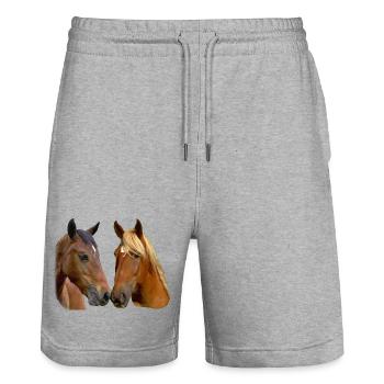 Twin Horses Umarmung - Stanley/Stella Unisex Bio Joggingshorts Trainer  - Grau meliert - Vorne - Nik (191cm) & Marisol (170cm)