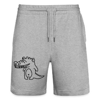 Crocko Krokodil – Lustiges Reptil Cartoon Kinder - Stanley/Stella Unisex Bio Joggingshorts Trainer  - Grau meliert - Vorne - Nik (191cm) & Marisol (170cm)