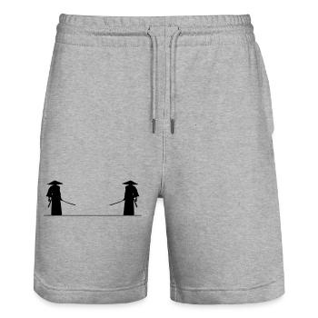 Samurai Kampf - Stanley/Stella Unisex Bio Joggingshorts Trainer  - Grau meliert - Vorne - Nik (191cm) & Marisol (170cm)