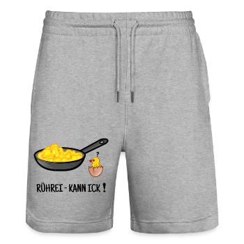 Rührei, Eierspeise kochen, Küken, Berliner Dialekt - Stanley/Stella Unisex Bio Joggingshorts Trainer  - Grau meliert - Vorne - Nik (191cm) & Marisol (170cm)