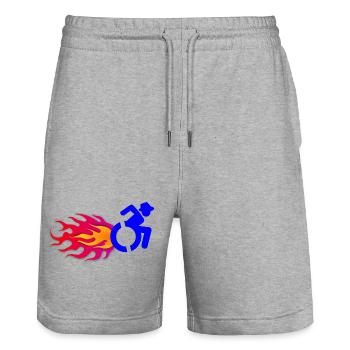 Rollstuhlfahrer mit Flammen # - Stanley/Stella Unisex Bio Joggingshorts Trainer  - Grau meliert - Vorne - Nik (191cm) & Marisol (170cm)