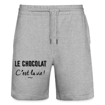 Le chocolat c'est la vie ! - Short de jogging bio TRAINER Stanley/Stella unisexe - gris chiné - Devant - Nik (191cm) & Marisol (170cm)