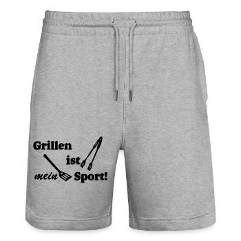 Grillkönig,Grillen,BBQ,Grillen mein Sport (25) - Stanley/Stella Unisex Bio Joggingshorts Trainer  - Grau meliert - Vorne - Nik (191cm) & Marisol (170cm)