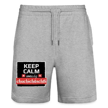 KeepCalm und Schweizerdeutsch - Stanley/Stella Unisex Bio Joggingshorts Trainer  - Grau meliert - Vorne - Nik (191cm) & Marisol (170cm)