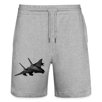 black F-14 Tomcat jet fighter - Stanley/Stella Trainer Unisex Organic Jogging Shorts - heather grey - Front - Nik (191cm) & Marisol (170cm)