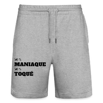 50% Maniaque 50% Toqués - Short de jogging bio TRAINER Stanley/Stella unisexe - gris chiné - Devant - Nik (191cm) & Marisol (170cm)