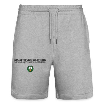 Anatidaephobia Duck Humor Design - Stanley/Stella Trainer Unisex Organic Jogging Shorts - heather grey - Front - Nik (191cm) & Marisol (170cm)