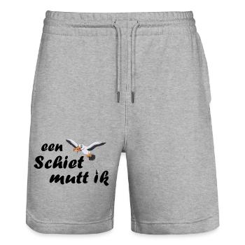 een Schiet mutt ik - plattdeutsch Spruch - Stanley/Stella Unisex Bio Joggingshorts Trainer  - Grau meliert - Vorne - Nik (191cm) & Marisol (170cm)