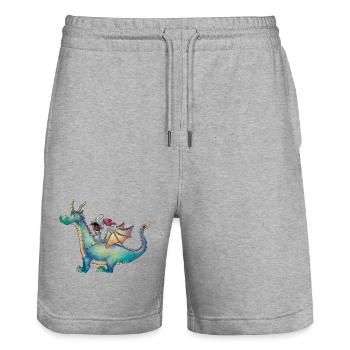 Mädchen mit Drachen auf magischem Abenteuer - Stanley/Stella Unisex Bio Joggingshorts Trainer  - Grau meliert - Vorne - Nik (191cm) & Marisol (170cm)
