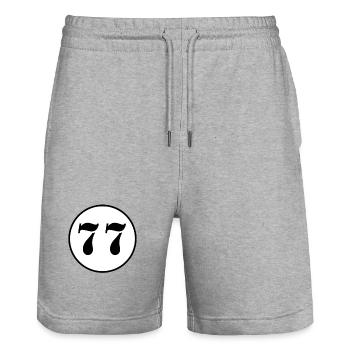 NUMBER 77 seventy seven birthday gift - Stanley/Stella Trainer Unisex Organic Jogging Shorts - heather grey - Front - Nik (191cm) & Marisol (170cm)