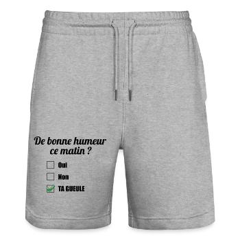 De bonne humeur ce matin ? Ta gueule - Short de jogging bio TRAINER Stanley/Stella unisexe - gris chiné - Devant - Nik (191cm) & Marisol (170cm)