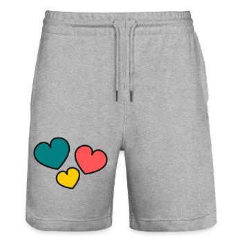 ICH LIEBE DICH. ICH LIEBE DICH. LIEBE. LIEBE. HERZ. - Stanley/Stella Unisex Bio Joggingshorts Trainer  - Grau meliert - Vorne - Nik (191cm) & Marisol (170cm)